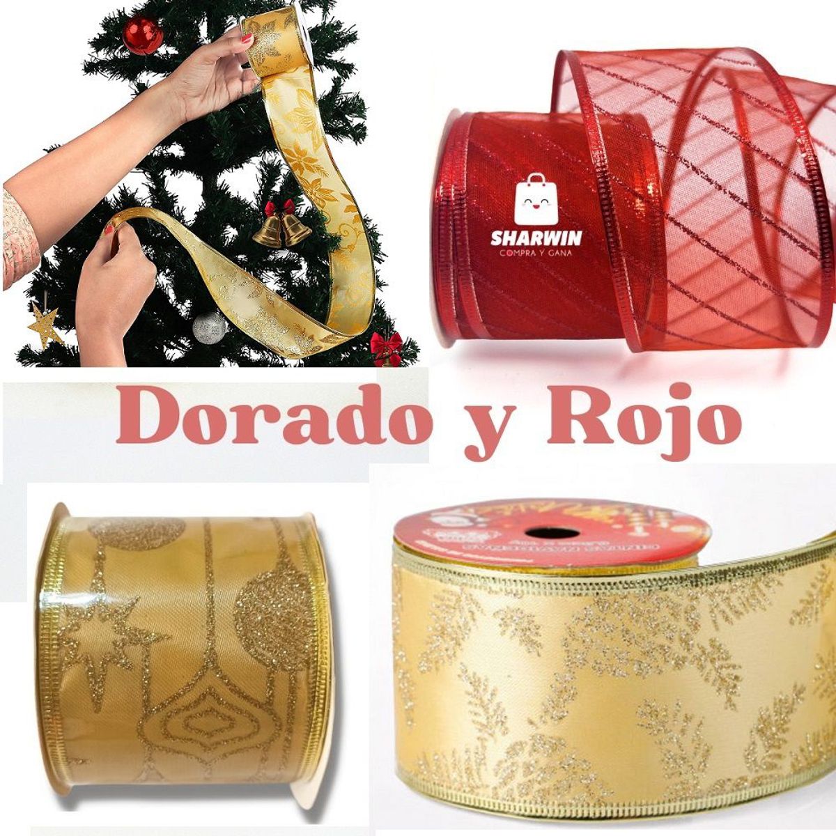 GENERICO - Cinta decorativa de 5 M x 8 cm lazo para regalos y navidad - Dorado