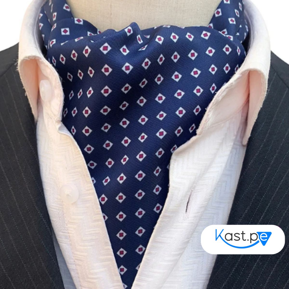 KAST PE - Bufanda Corbata Gazne Ascot Seda Modelo Adrian - Azul