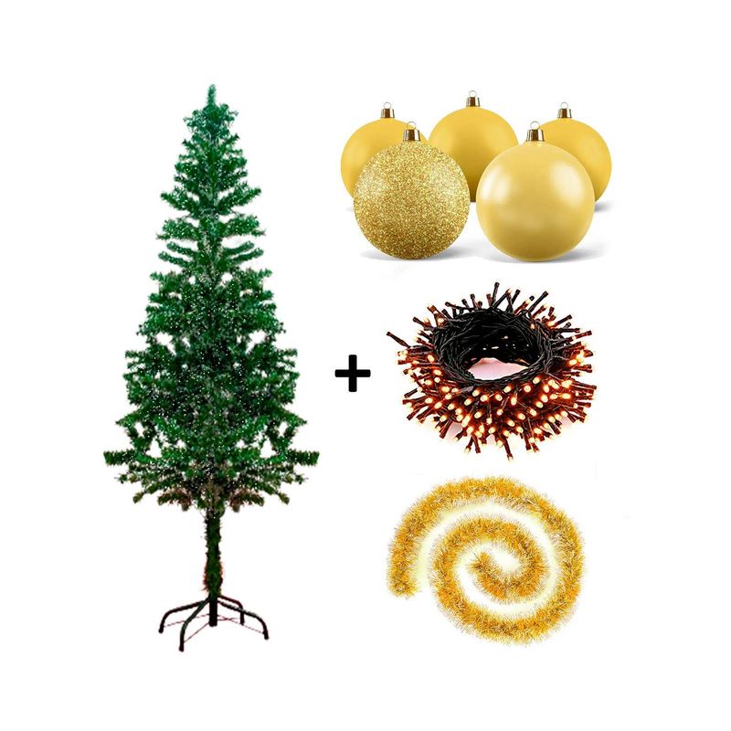 GENERICO - Arbol Navidad Nevado 1.8 Guirnaldas y Bolas Dorados con Luces Multi