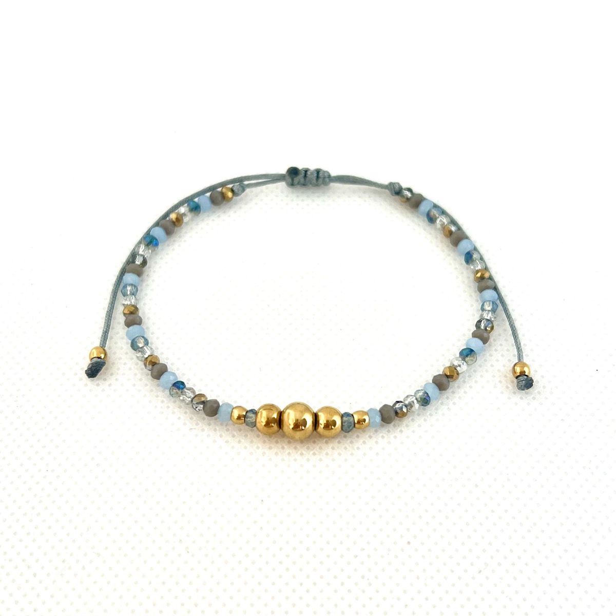 GENERICO - Pulsera de Hilo con Muranos y Billas de Acero - Plomo