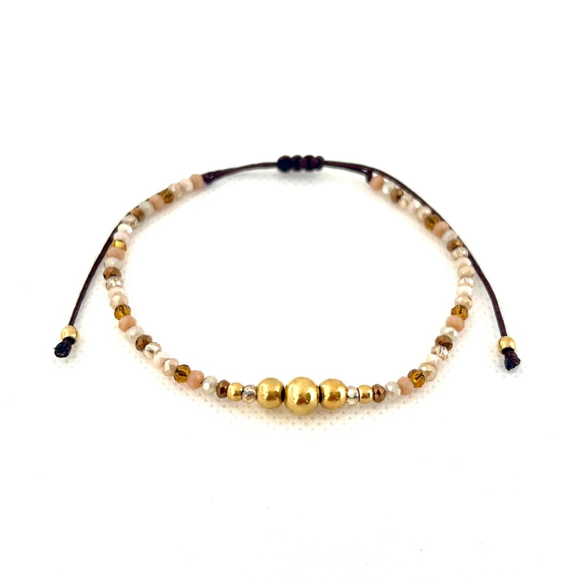 GENERICO - Pulsera de Hilo con Muranos y Billas de Acero - Marrón