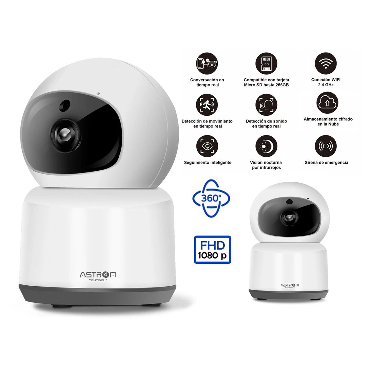 ASTROM - Cámara IP Astrom Sentimel AST5080 cobertura 360º Full HD sirena de emergencia