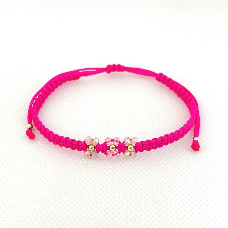 GENERICO - Pulsera de Hilo 3 Tréboles con Muranos y Billas de acero - Fucsia