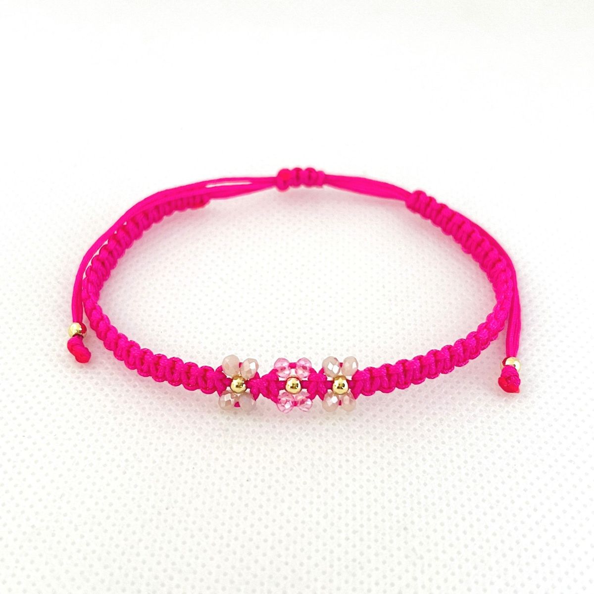 GENERICO - Pulsera de Hilo 3 Tréboles con Muranos y Billas de acero - Fucsia