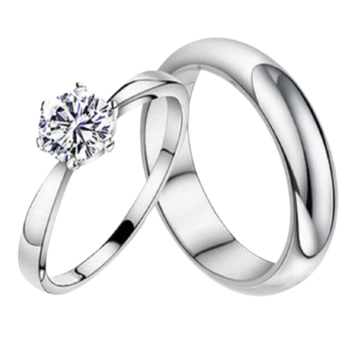 GENERICO - Aro Matrimonio Alianzas Solitario Mujer Bañado Oro Blanco Genieka
