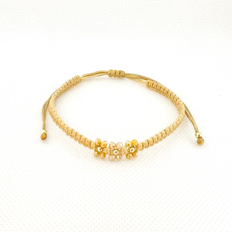 GENERICO - Pulsera de Hilo 3 Tréboles con Muranos y Billas de acero - Dorado