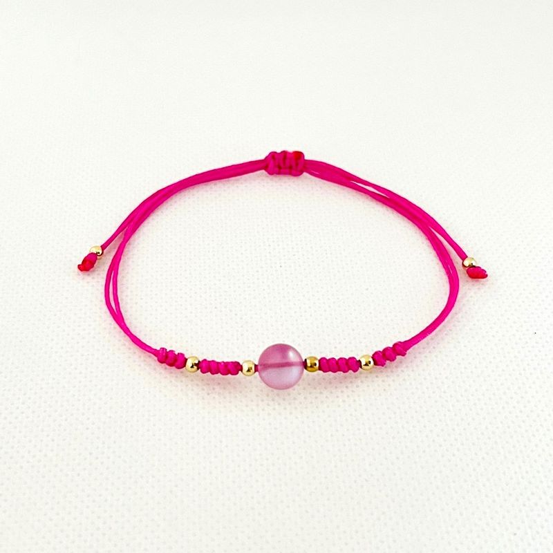 GENERICO - Pulsera de Hilo con Cuarzo Ágata Fucsia y Billas de acero - Fucsia