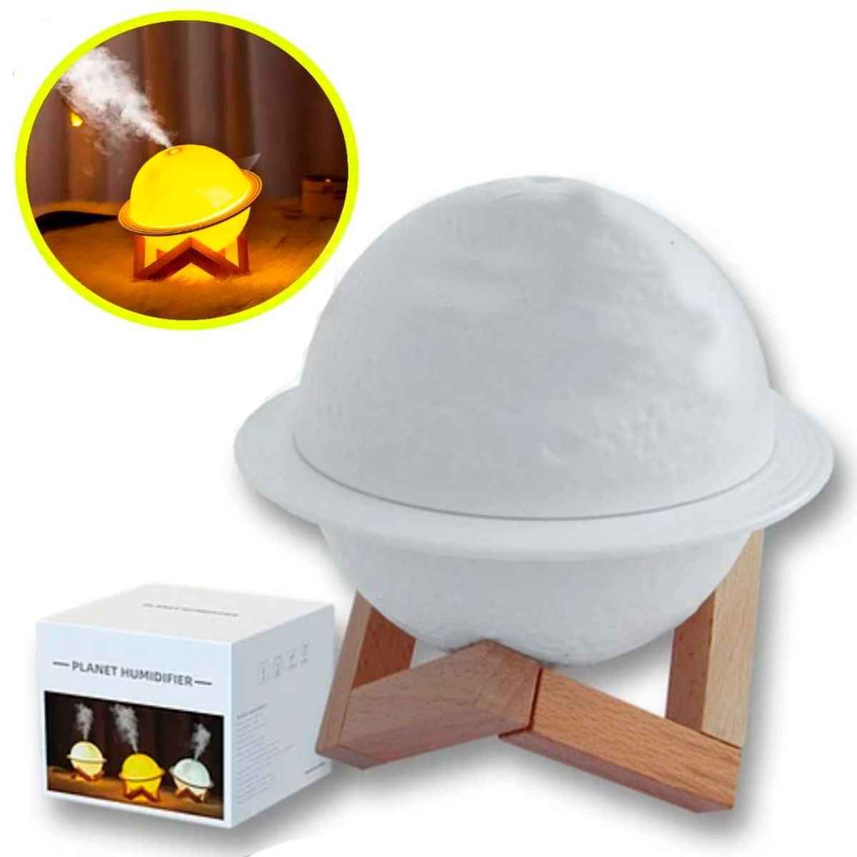 GENERICO - Humificador Difusor Purificador Lampara Led Saturno 3D Decora tu Hogar
