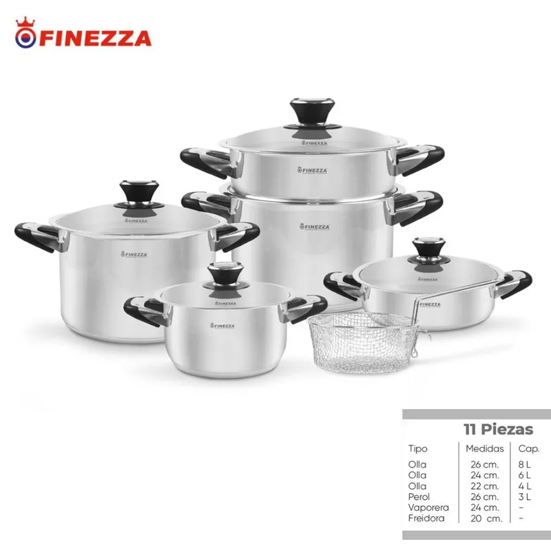 FINEZZA - JUEGO DE OLLAS EN ACERO INOXIDABLE 11 PZAS  FINEZZA