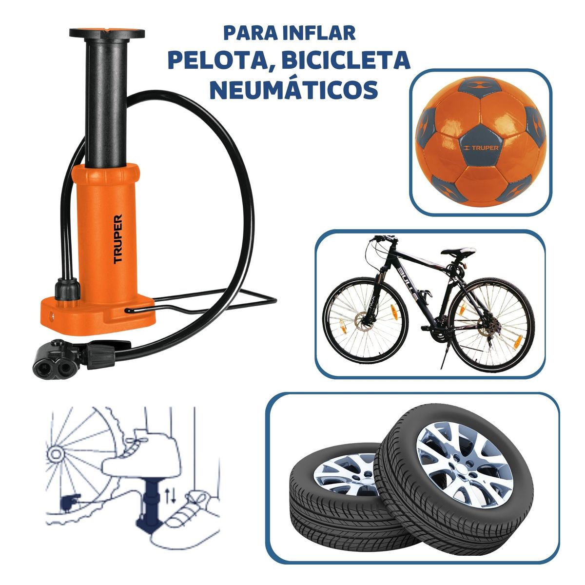 TRUPER - Pelota de fútbol PARA NIÑOS con inflador pedal truper