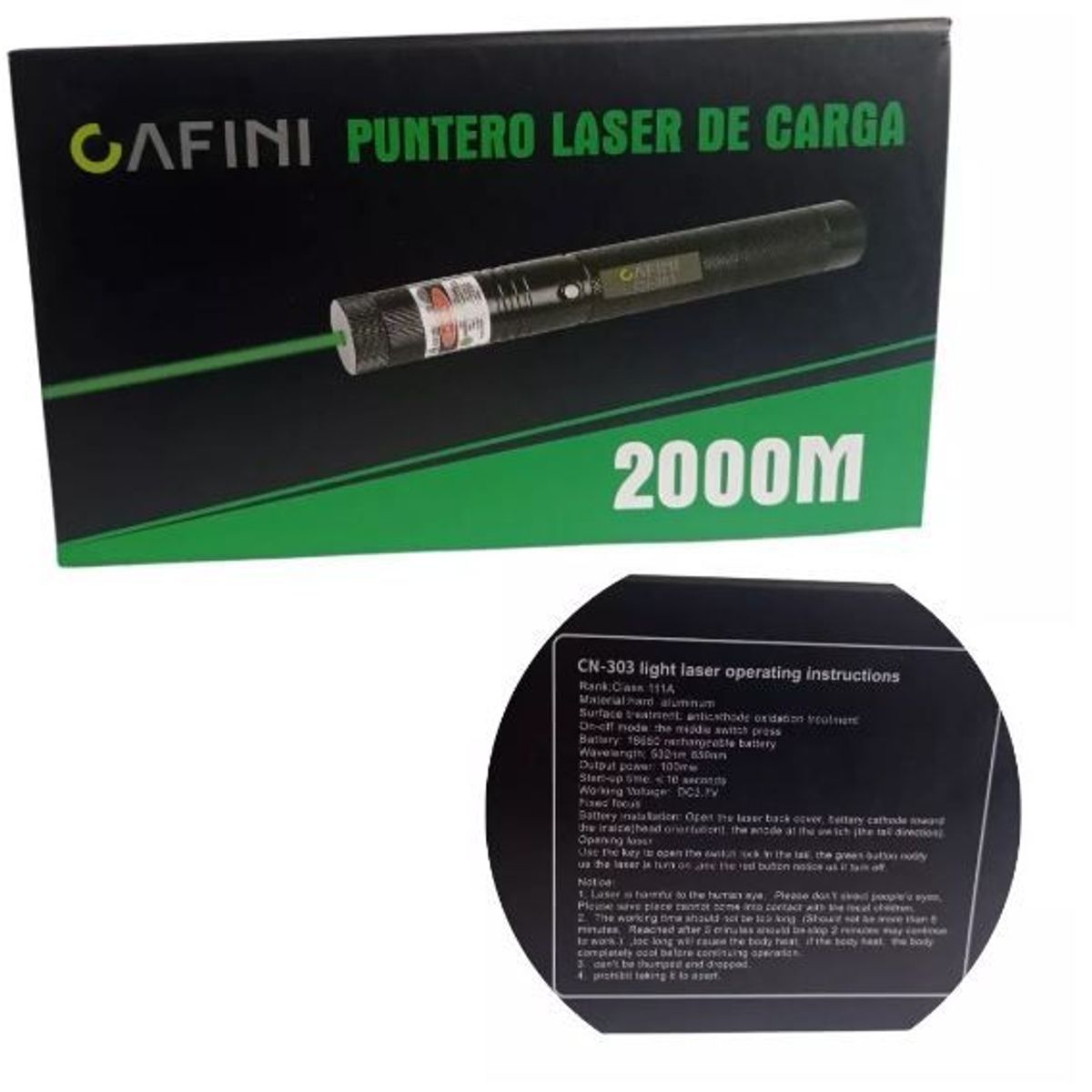 GENERICO - Puntero Laser Verde Recargable Cafini Gran Alcance 2000 M