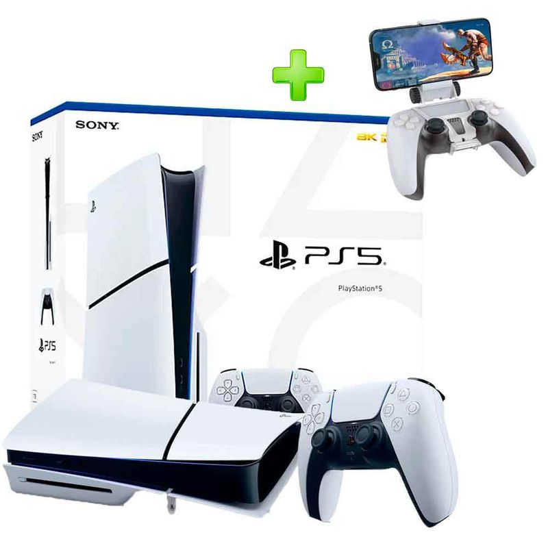 SONY - Pack Consola PS5 Slim con Lector y Soporte de Celular para Mando PS5