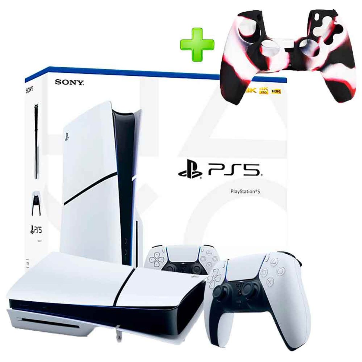 SONY - Pack Consola PS5 Slim Lector y Funda para Mando PS5 BlancoNegroRojo