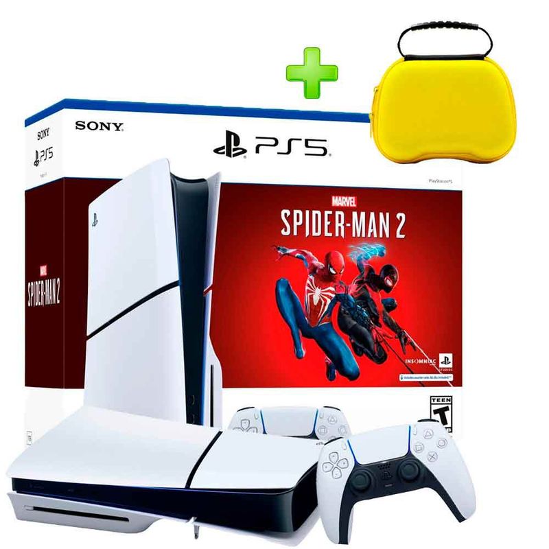 SONY - Pack Consola PS5 Slim Spiderman 2 Lector y Estuche Mando PS5 Amarillo