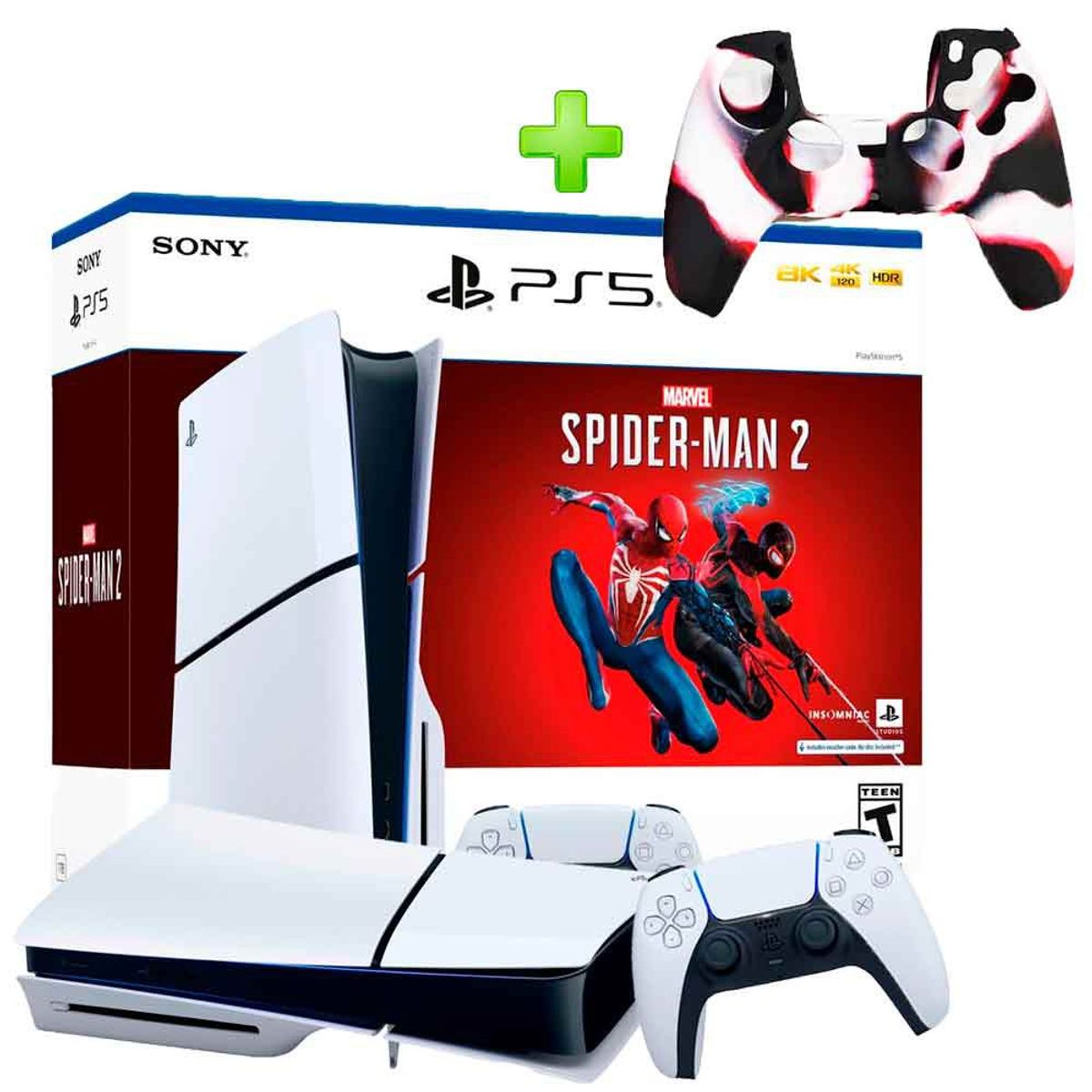 SONY - Pack Consola PS5 Slim Spiderman Lector y Funda Mando PS5 BlanNegrRoj