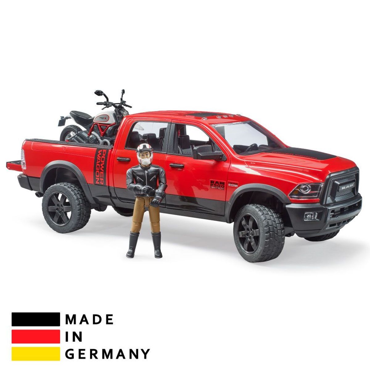 BRUDER - Juguete de Camioneta RAM con Moto y Muñeco Bruder 02502