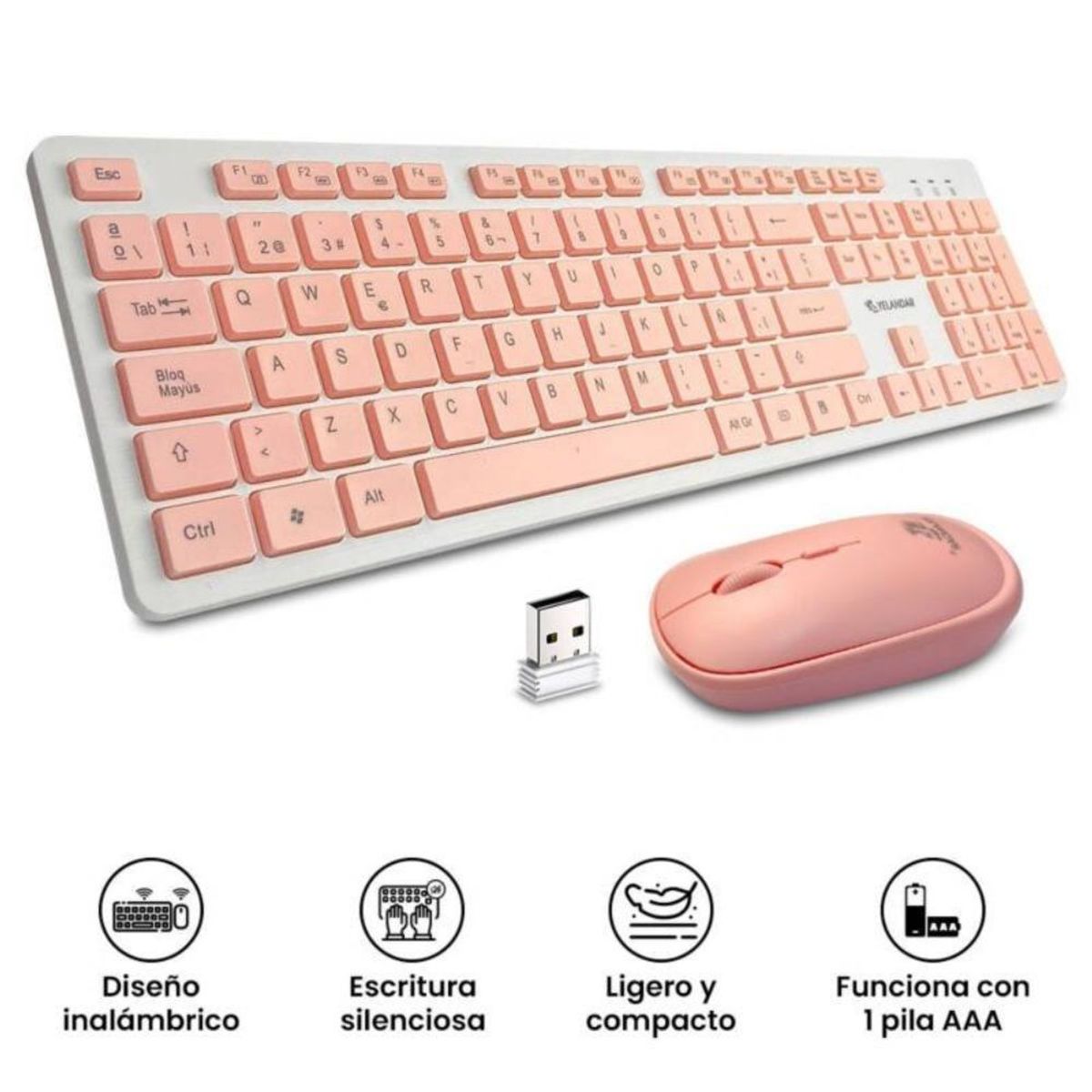 GENERICO - Kit Teclado y Mouse Inalámbrico para Pc Laptop Rosado