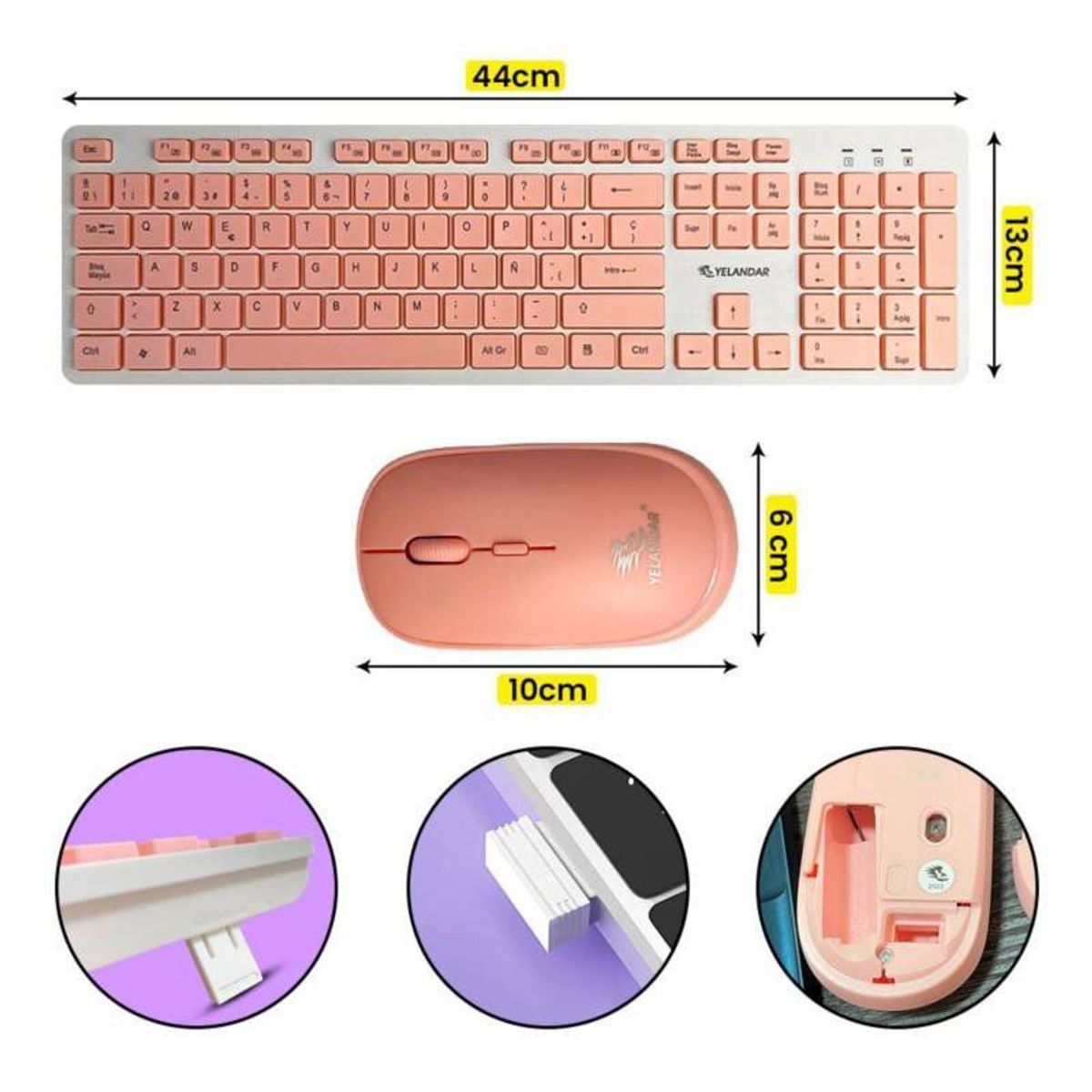 GENERICO - Kit Teclado y Mouse Inalámbrico para Pc Laptop Rosado