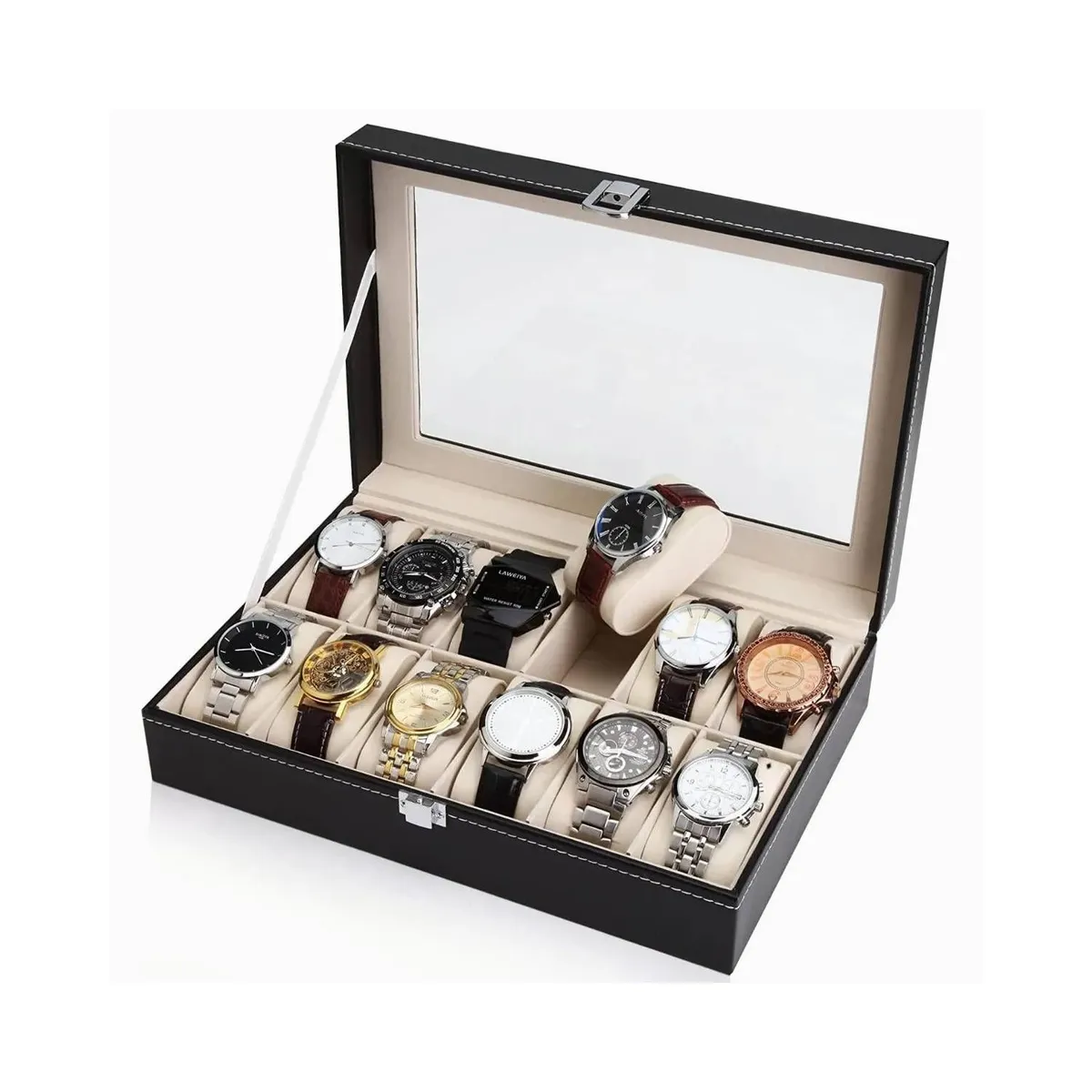 GENERICO - Caja Organizador Porta Relojes de 12 Compartimientos