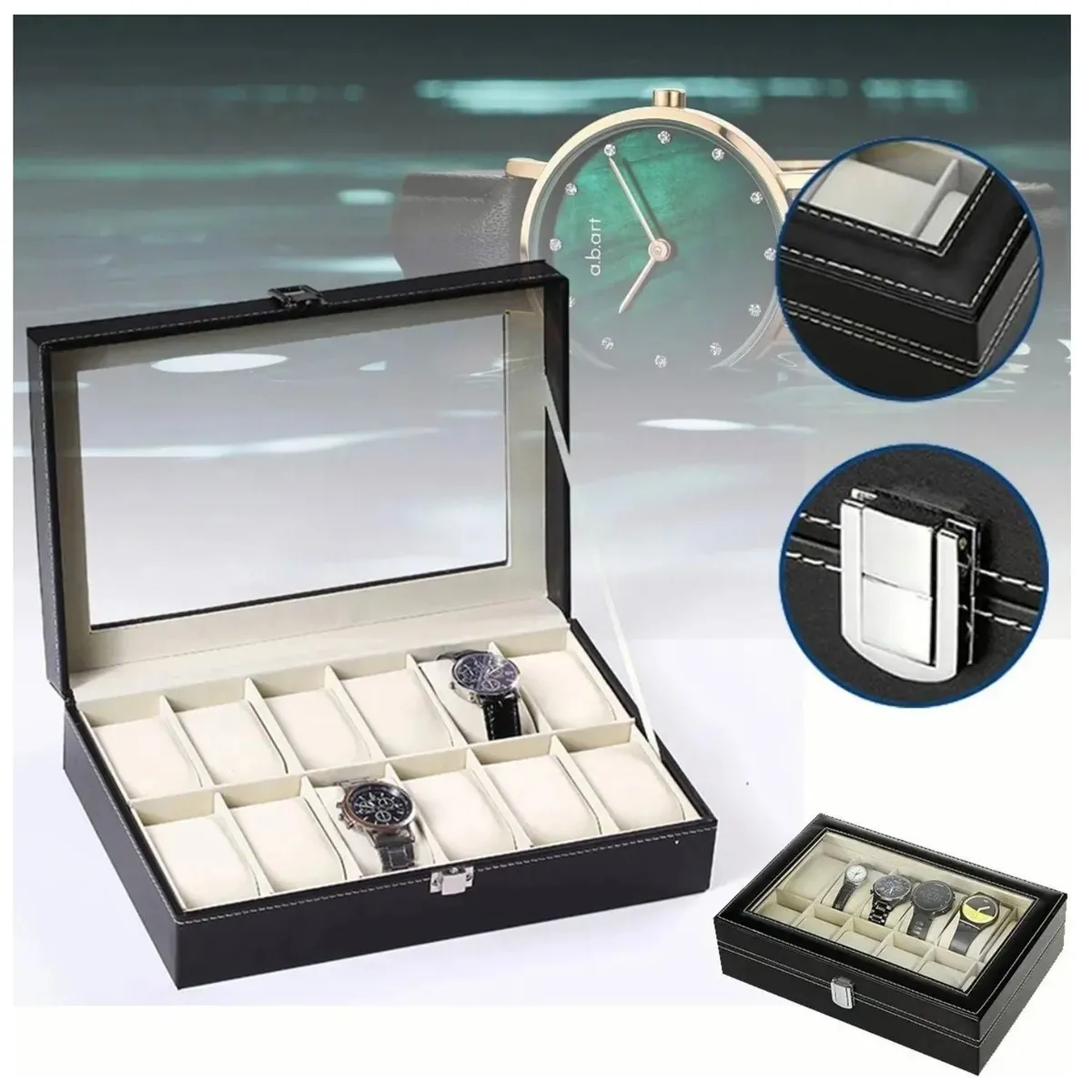 GENERICO - Caja Organizador Porta Relojes de 12 Compartimientos