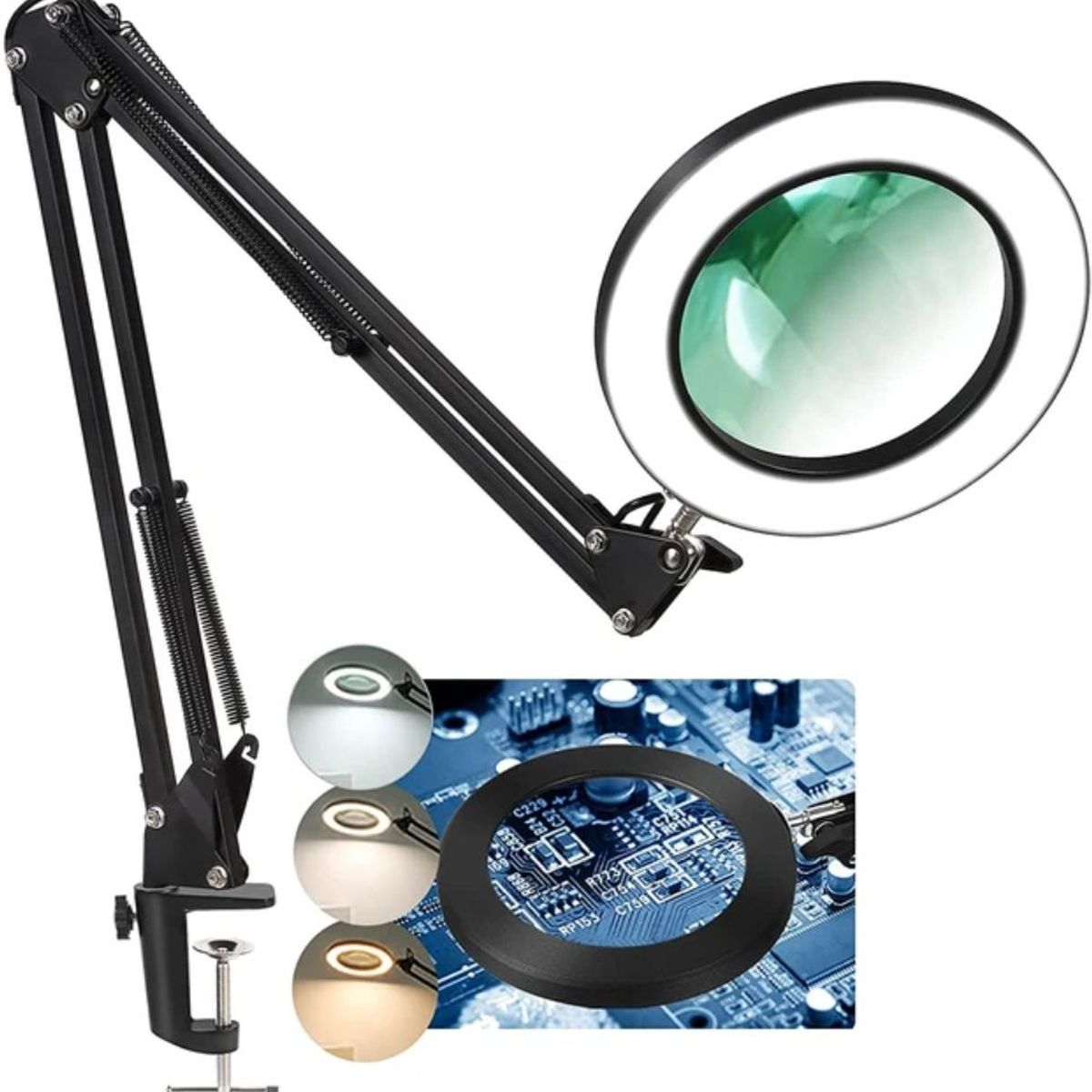 SEISA - Brazo Plegable Lampara Led para Escritorio Lupa 10x