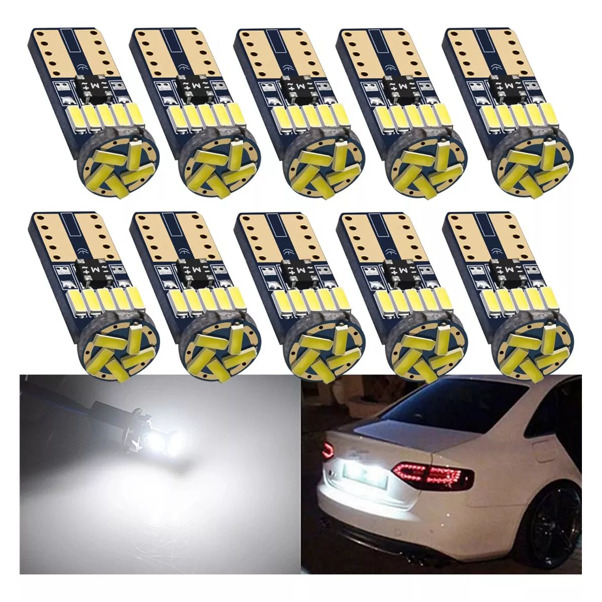 GENERICO - 10 Focos Led Lagrima T10 W5w Luz Diurna Salon Placa Maletero