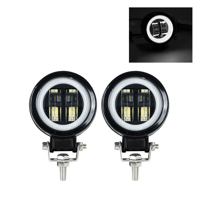 JET - Par de Faros Redondo Ojo De Ãngel 7cm 20w Lupa 6d Aro Blanco