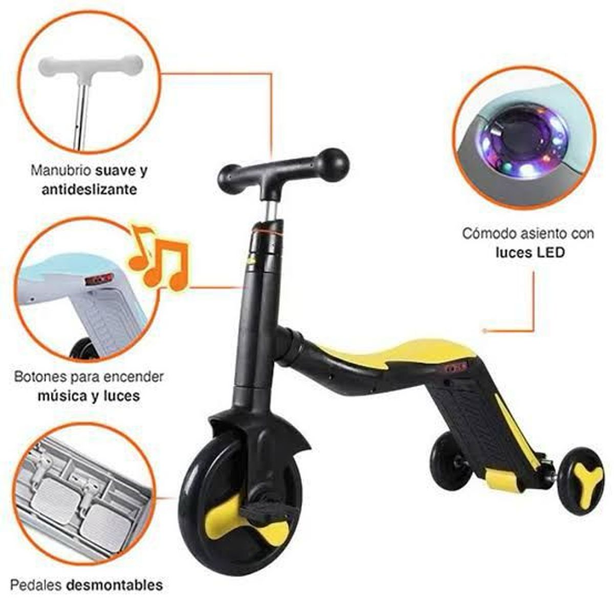 GENERICO - SCOOTER 3 EN 1: TRICICLO, PATIN Y SCOOTER AMARILLO
