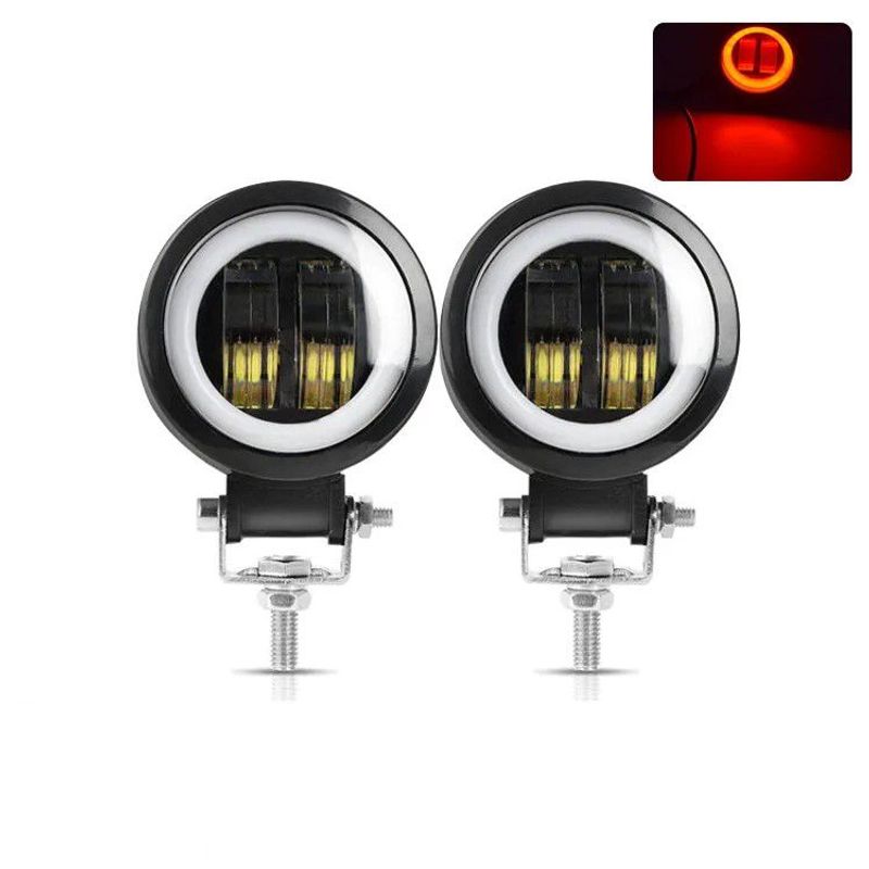 JET - Par de Faros Redondo Ojo De Ãngel 7cm 20w Lupa 6d Aro Rojo
