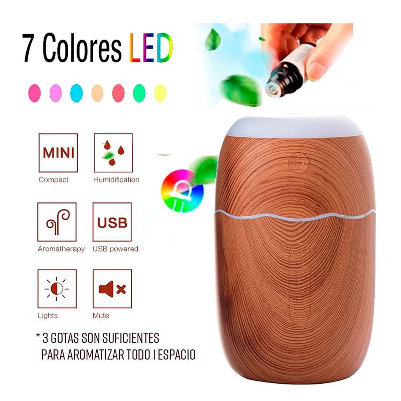 GENERICO - Humidificador Purificador Aromaterapia Portátil Luces Multicolor RGB