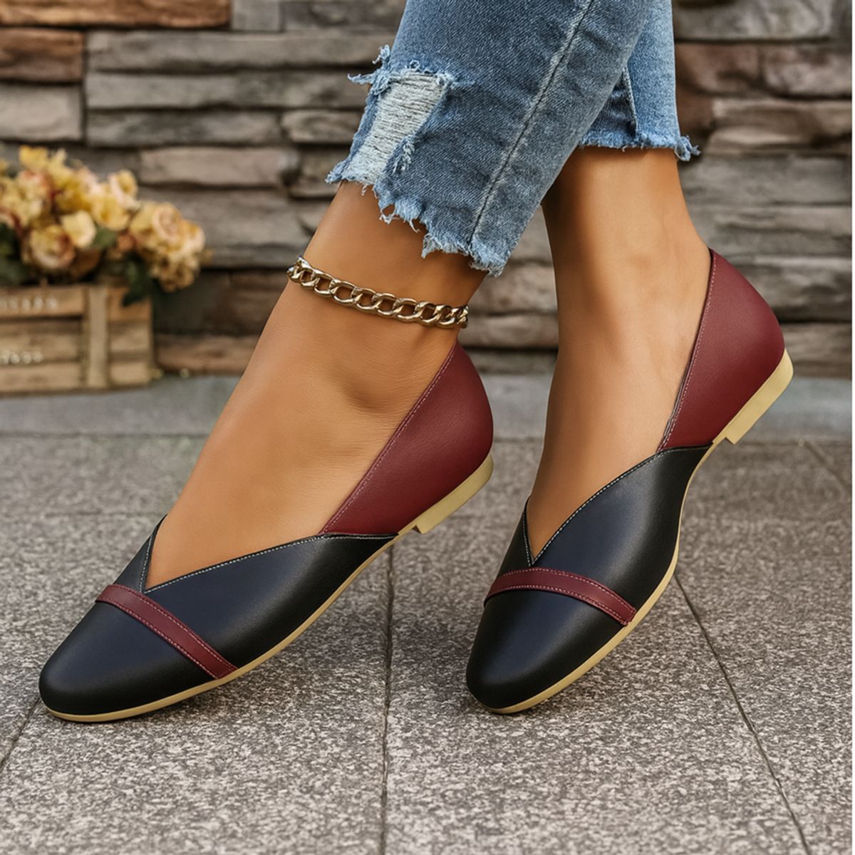 GENERICO - Balerinas Mujer Misshus Chloe negro guinda