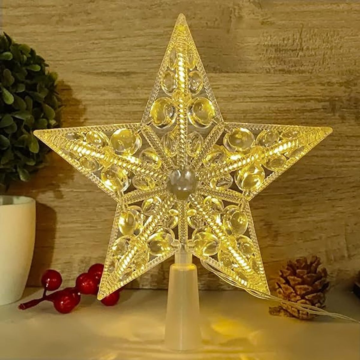 GENERICO - Estrella Árbol Navidad LED 22cm Cono Base Conexión Eléctrica