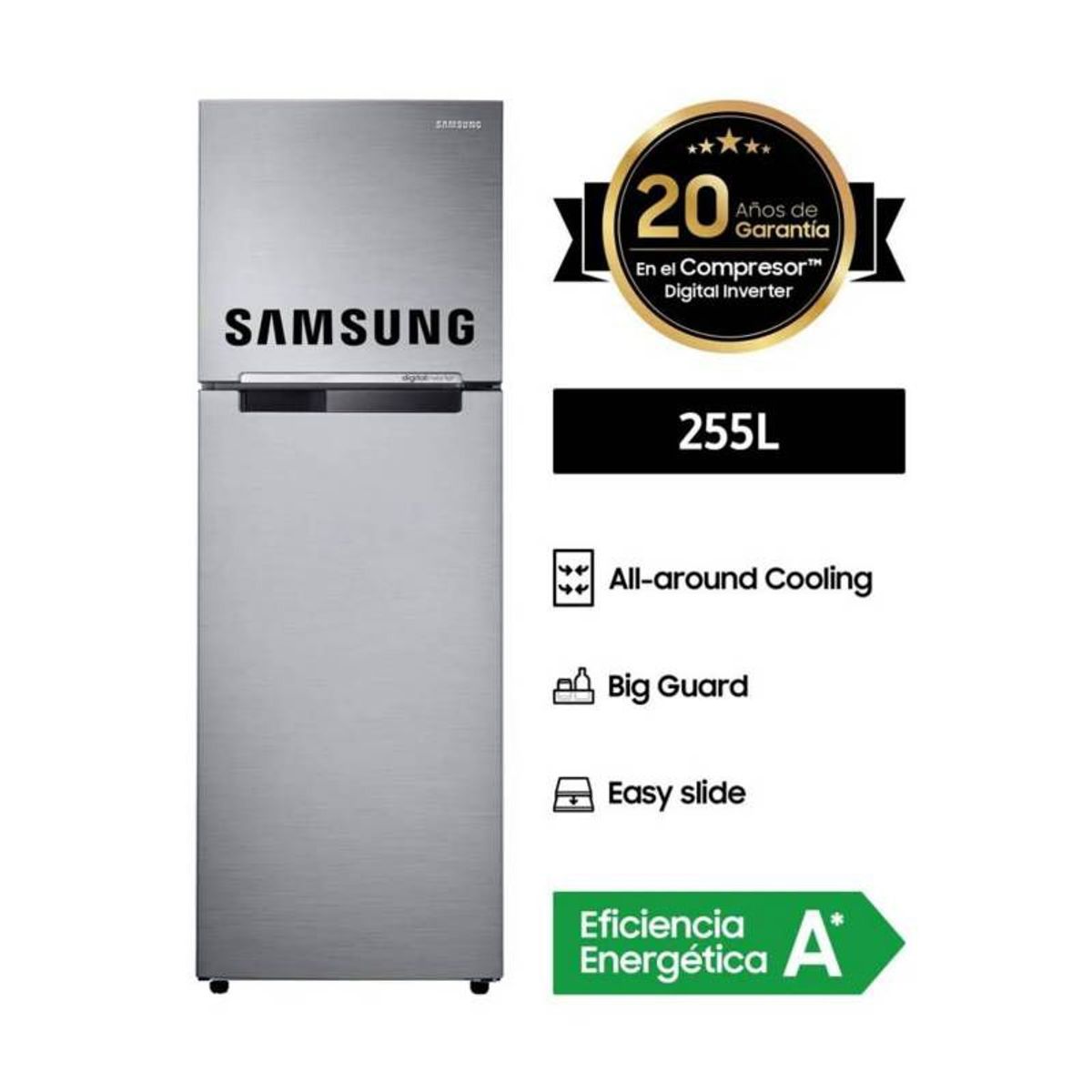 SAMSUNG - Refrigeradora Samsung 255L RT25FARADS8 No Frost Silver