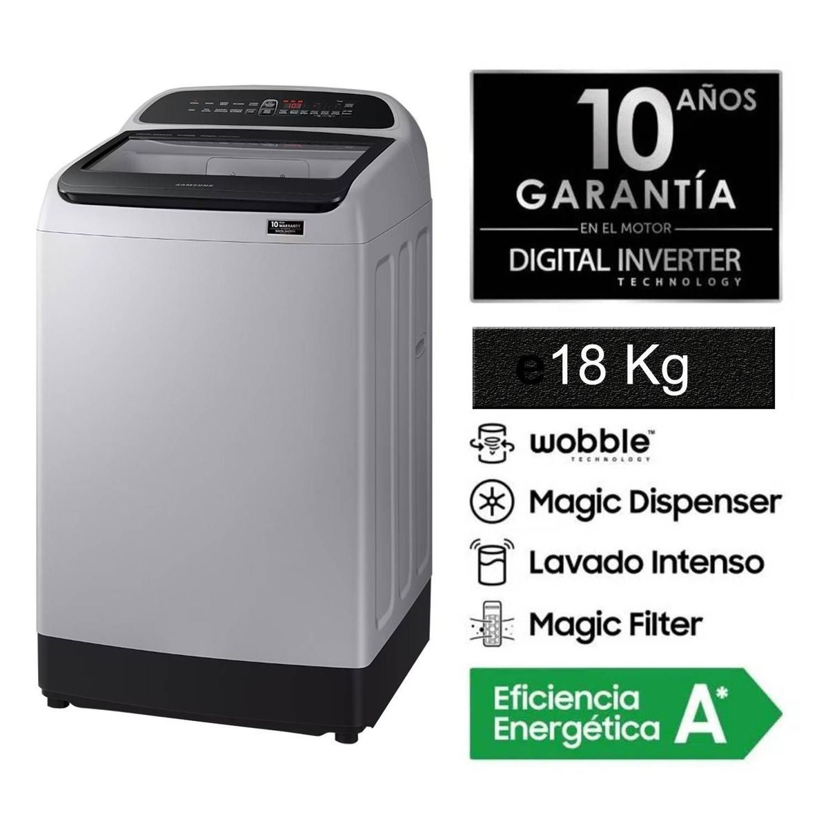 SAMSUNG - LAVADORA SAMSUNG 18 KG WA18T6260BY - GRIS