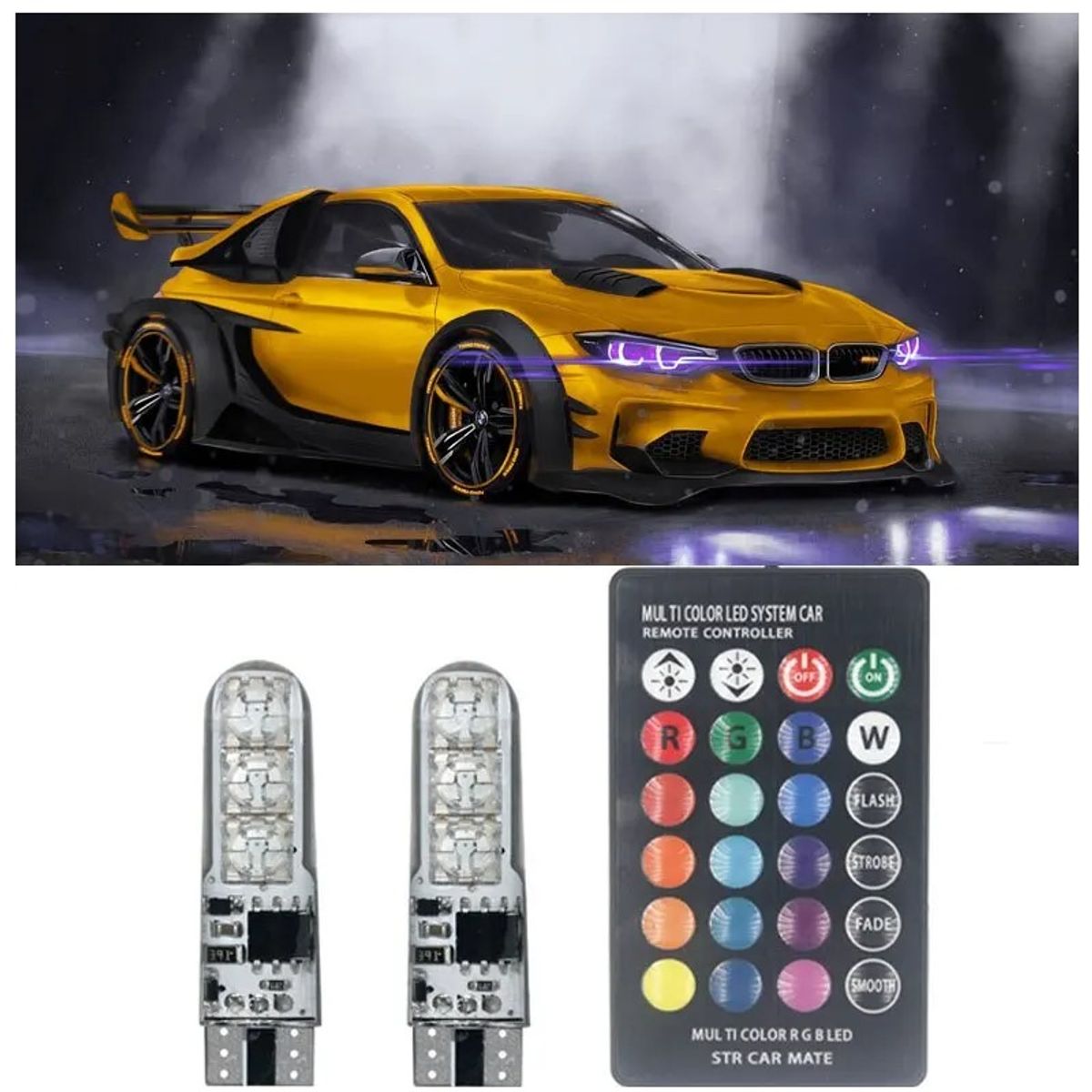 GENERICO - Set de Focos Led T10 Control RGB Lagrima Led Auto