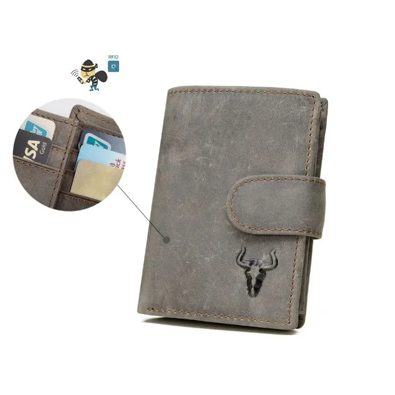 GENERICO - Billetera de Cuero Genuino de 03 Cuerpos Gris con Monedero