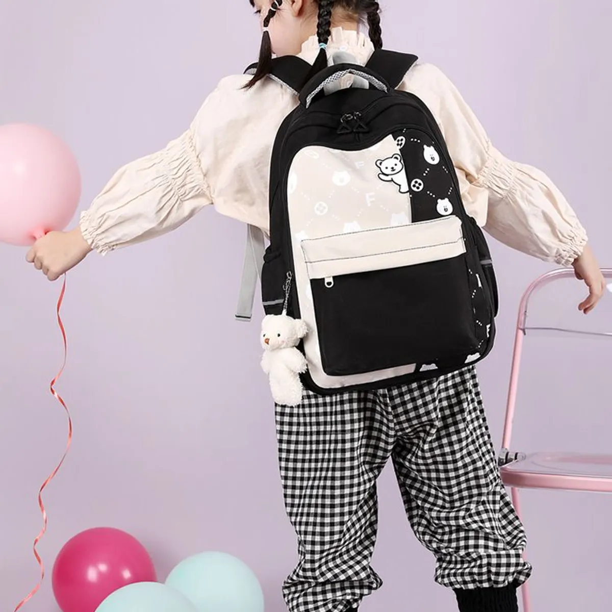 GENERICO - MOCHILA ESCOLAR KAWAII CON LLAVERO DE PELUCHE