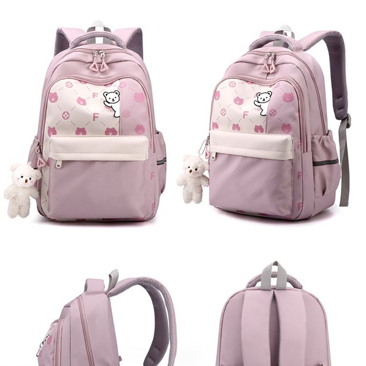 GENERICO - MOCHILA ESCOLAR KAWAII CON LLAVERO DE PELUCHE