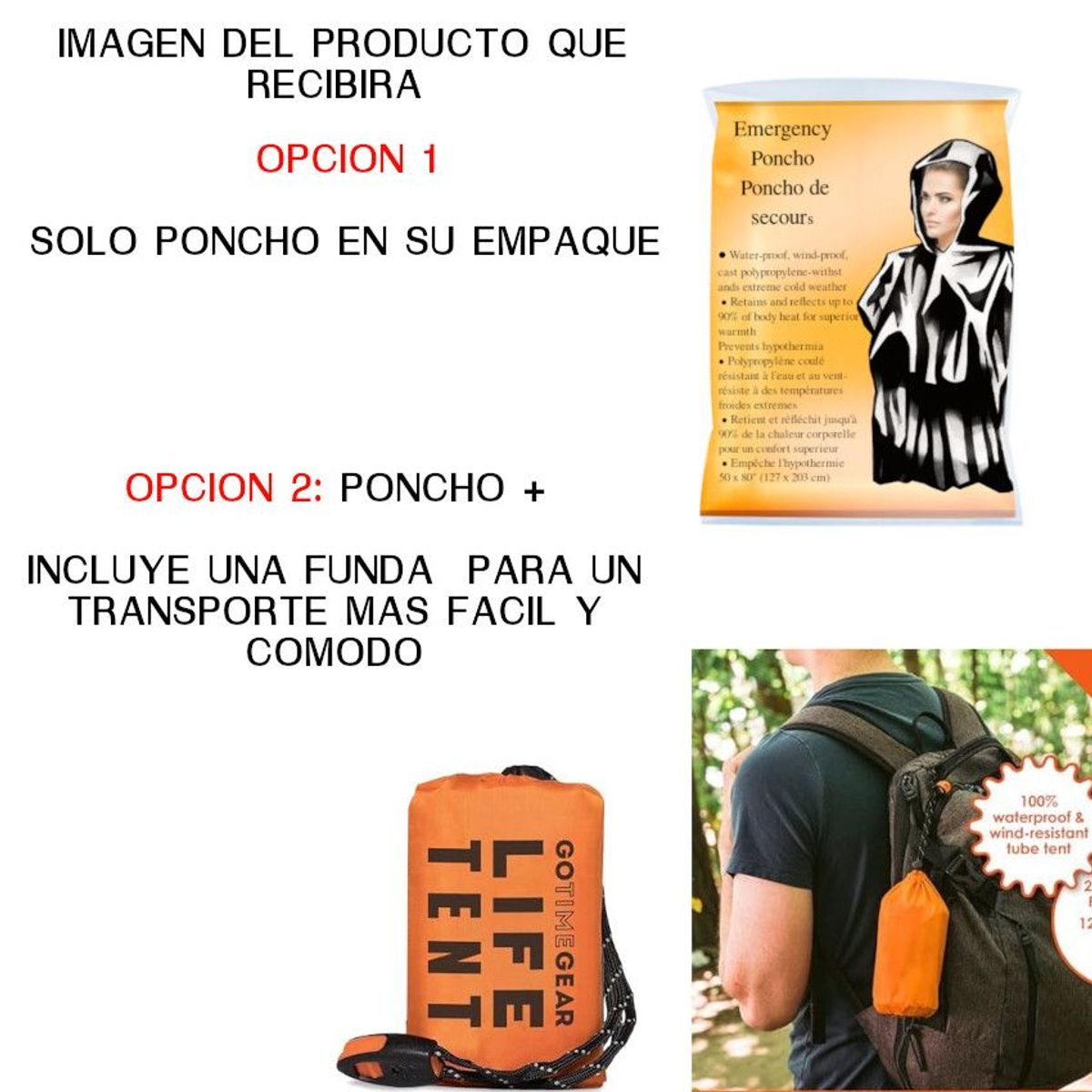 GENERICO - PONCHO LLUVIA Térmico Aluminio IMPERMEABLE MANTIENE CALOR Reversible