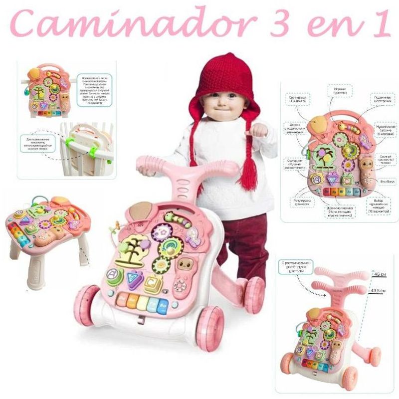 IDEAL - Caminador 3 en 1 Musical y Centro de juegos Rosado