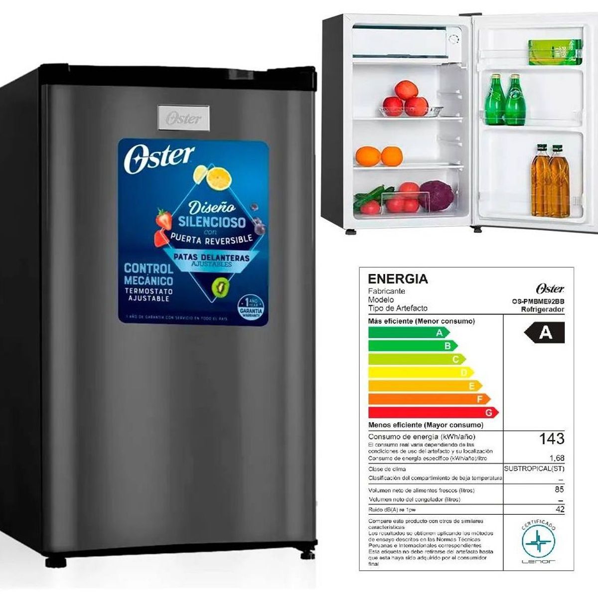 OSTER - Frigobar Oster OS-PMBME92BB Gris 85L