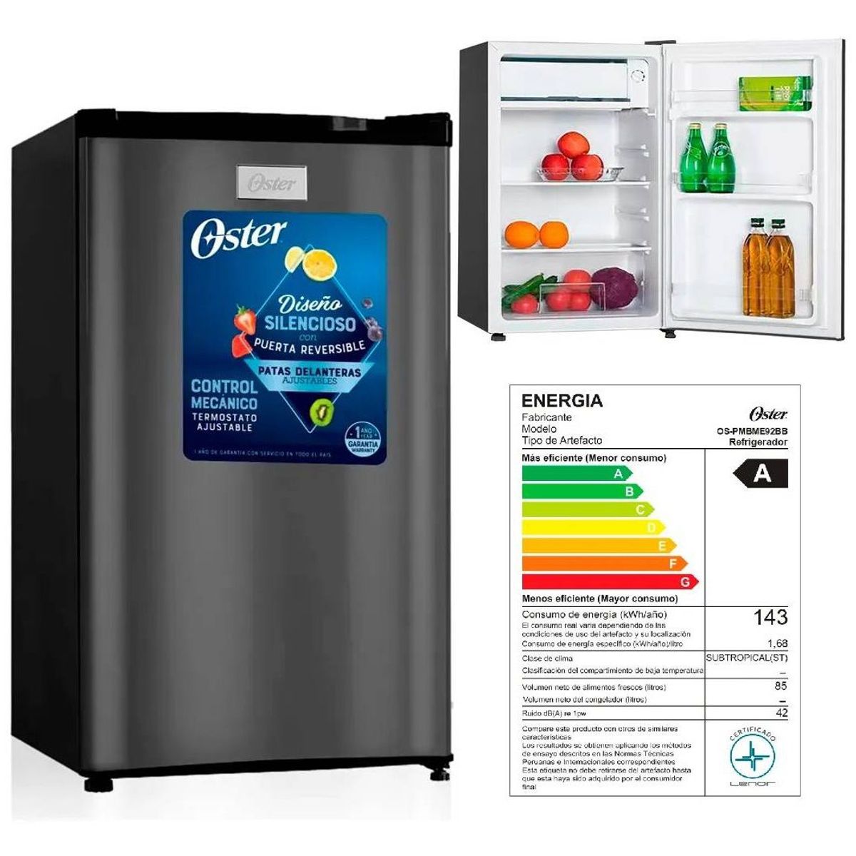 OSTER - Frigobar Oster OS-PMBME92BB Gris 85L