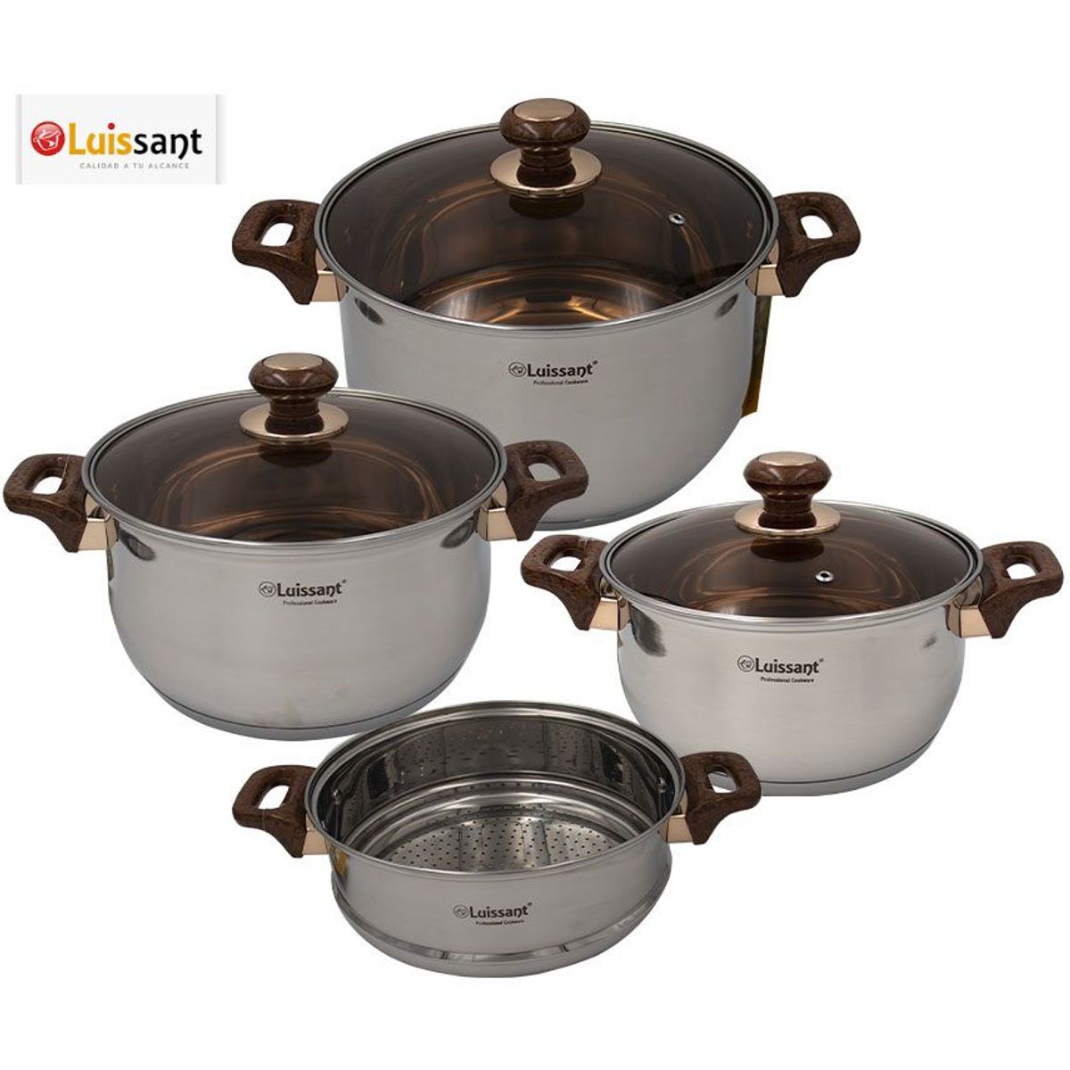 LUISSANT - Juego De Ollas Acero Inoxidable 7 Piezas Luissant