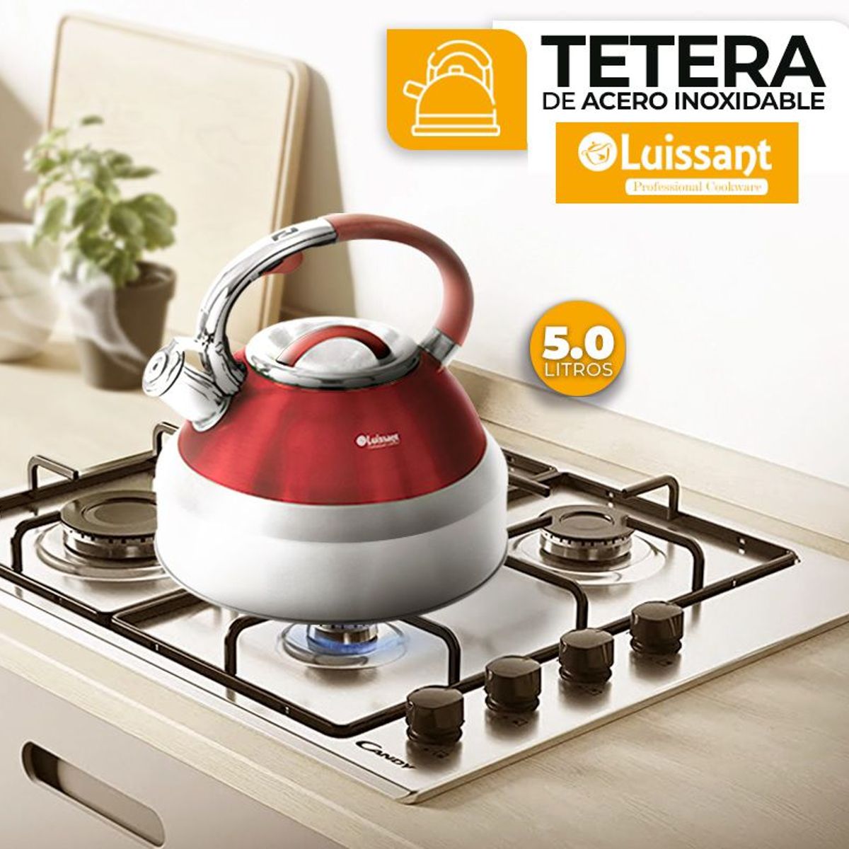 LUISSANT - Tetera Roch 5 lt. Rojo Acero Inoxidable Luissant