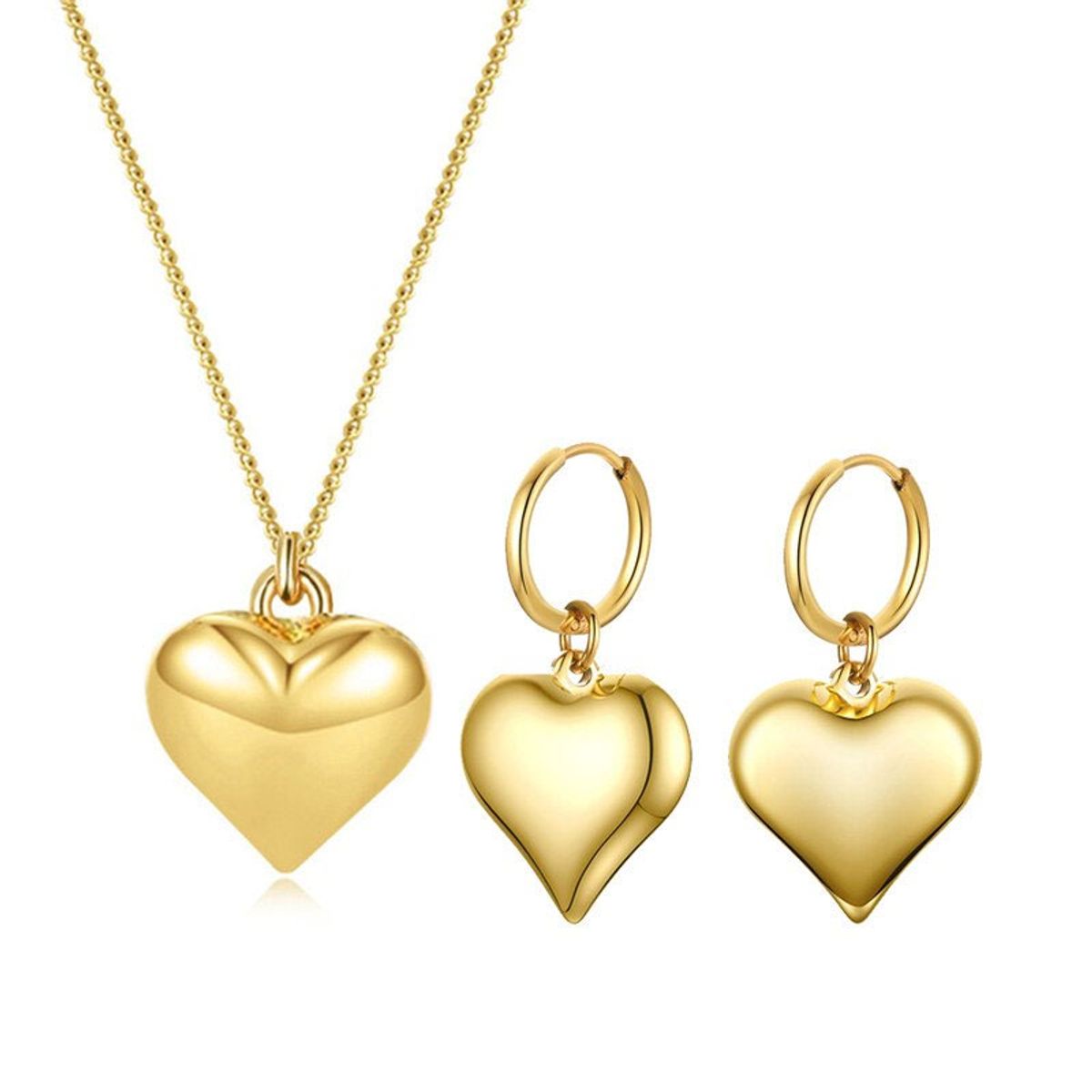 GENERICO - Set Juego Collar y  Aretes Corazón Golden Mujer