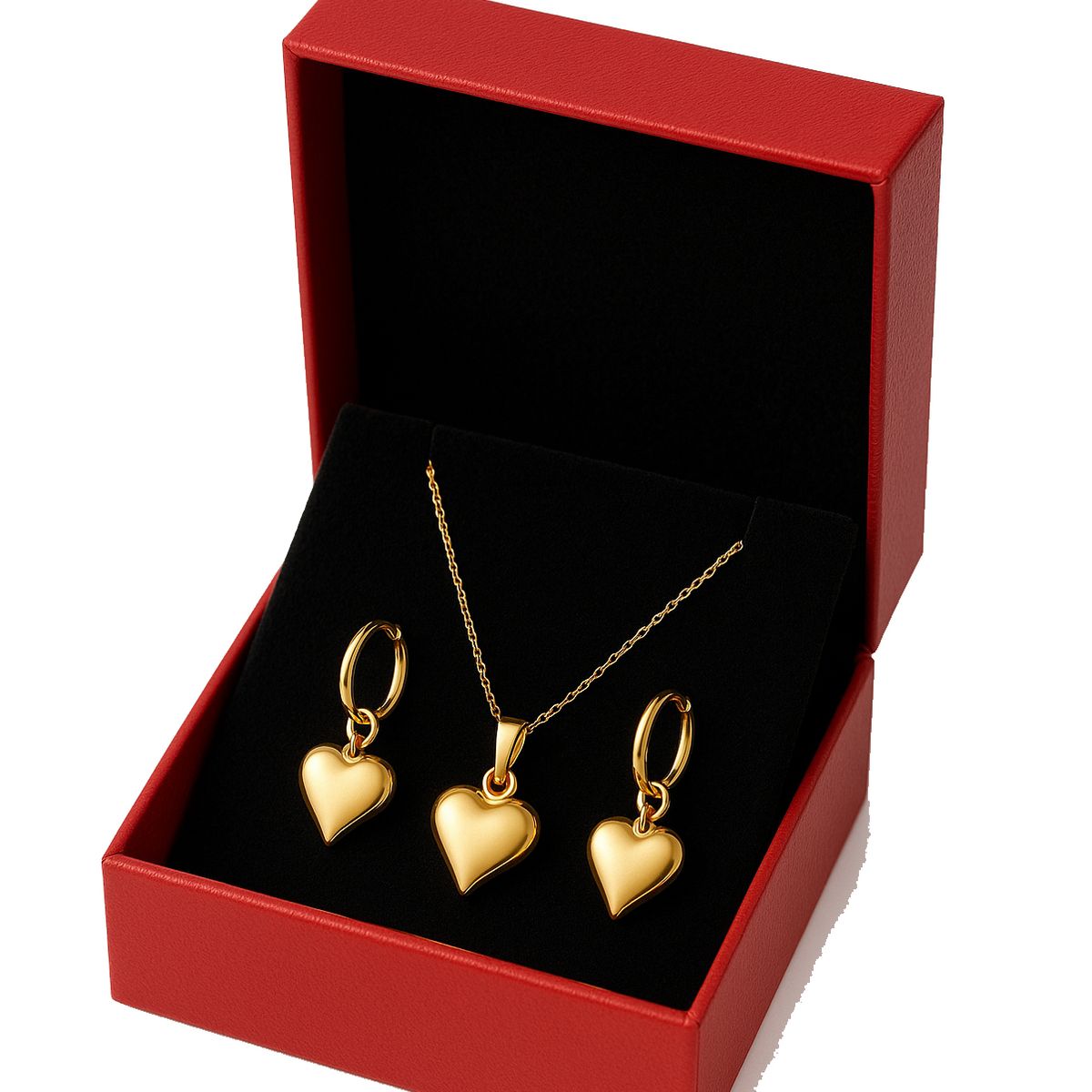 GENERICO - Set Juego Collar y  Aretes Corazón Golden Mujer