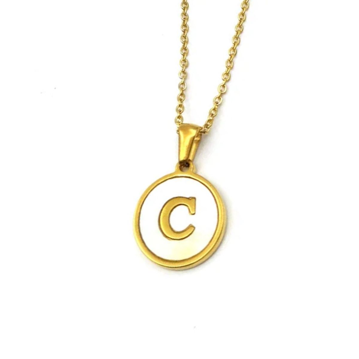 GENERICO - Collar Inicial Nácar con corazón letra C