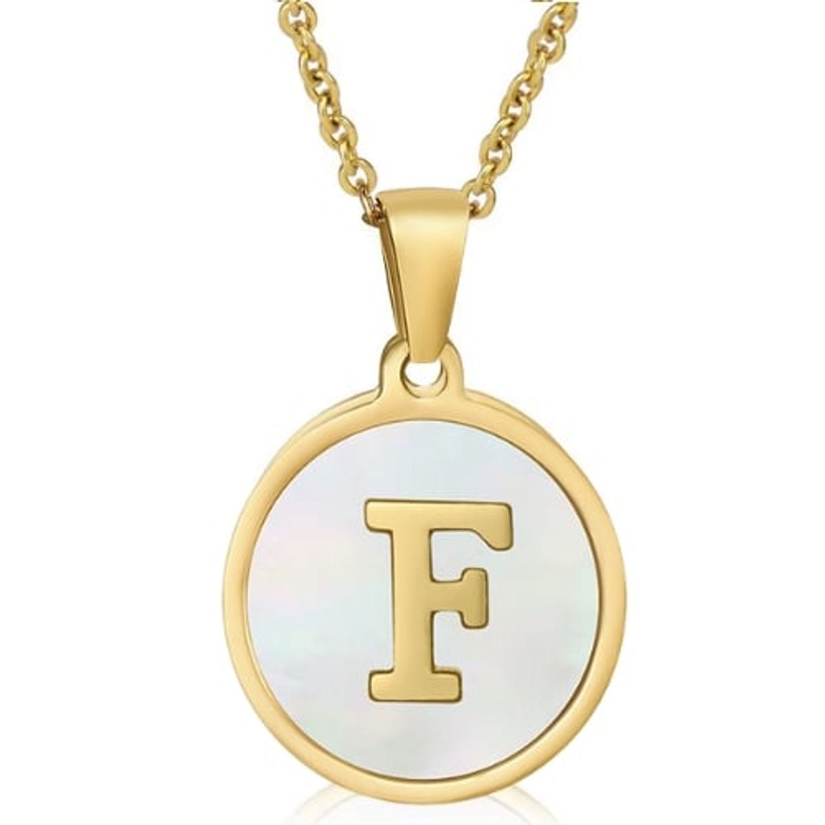 GENERICO - Collar Inicial Nácar con corazón letra F