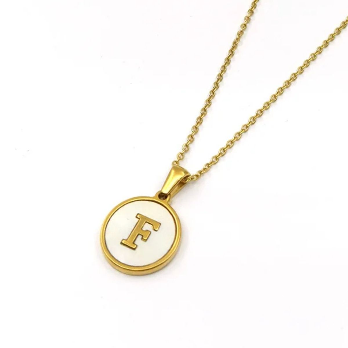 GENERICO - Collar Inicial Nácar con corazón letra F