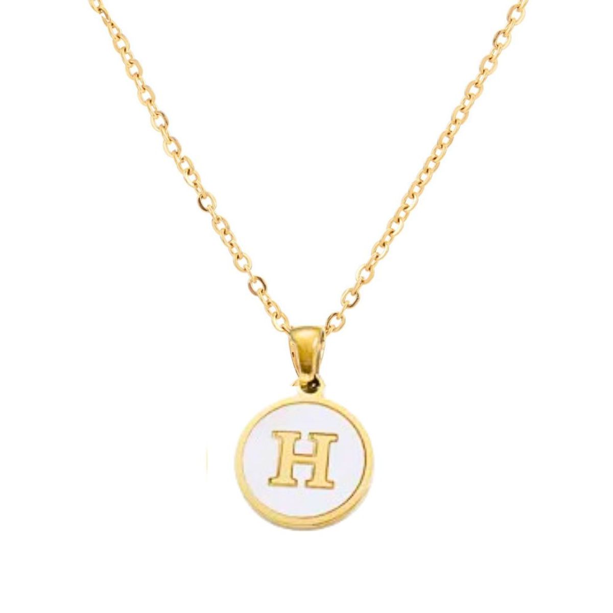 GENERICO - Collar Inicial Nácar con corazón letra H